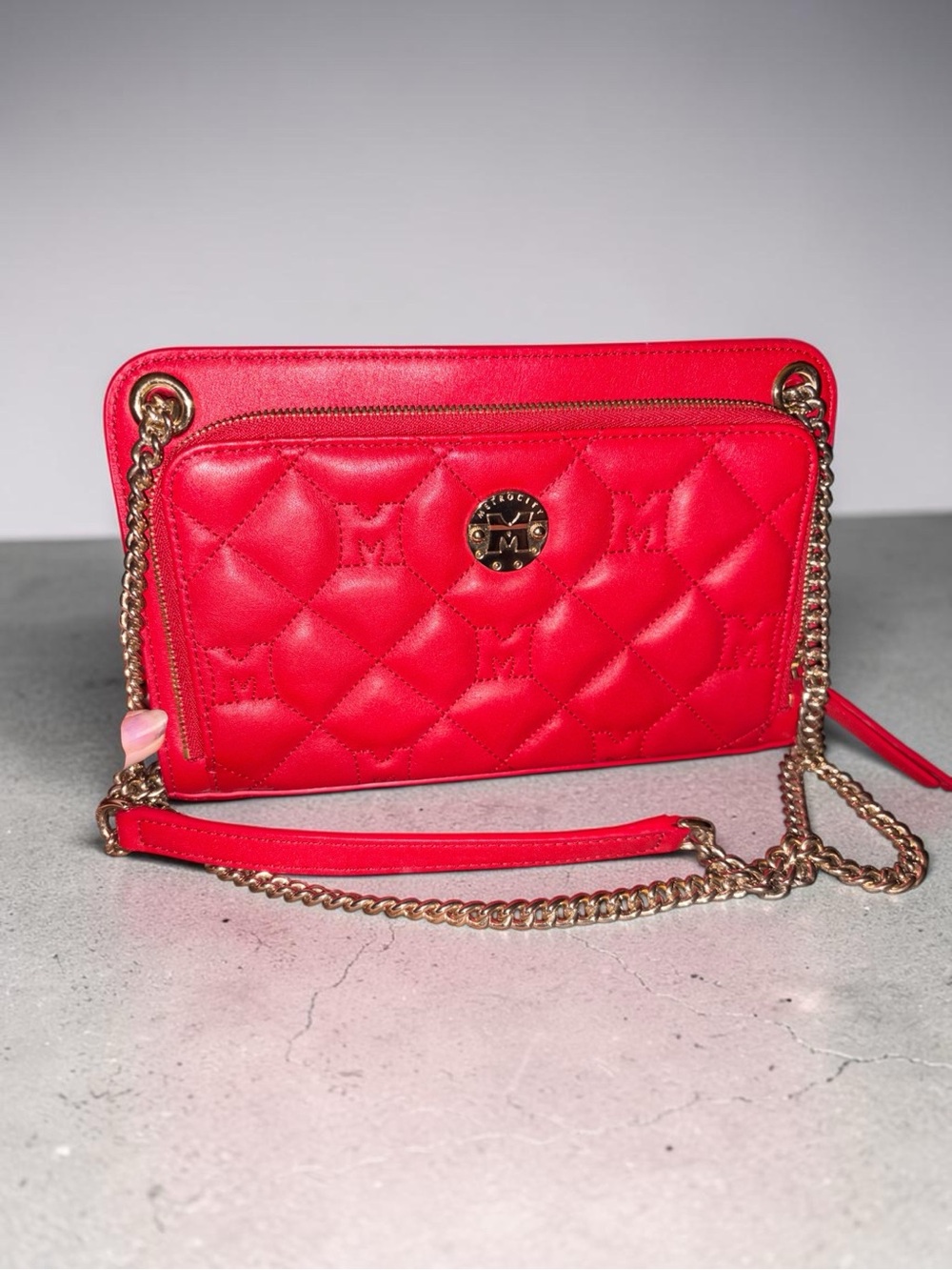 Red Quilted Leather Chain Crossbody Bag with Gold Hardware